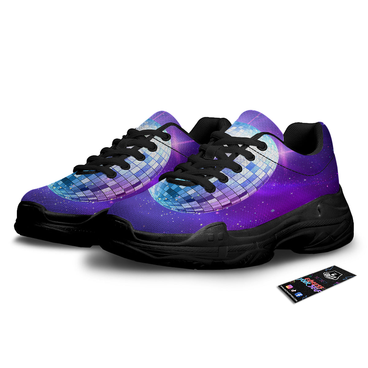 Disco Ball Ultraviolet Print Black Chunky Shoes-grizzshop