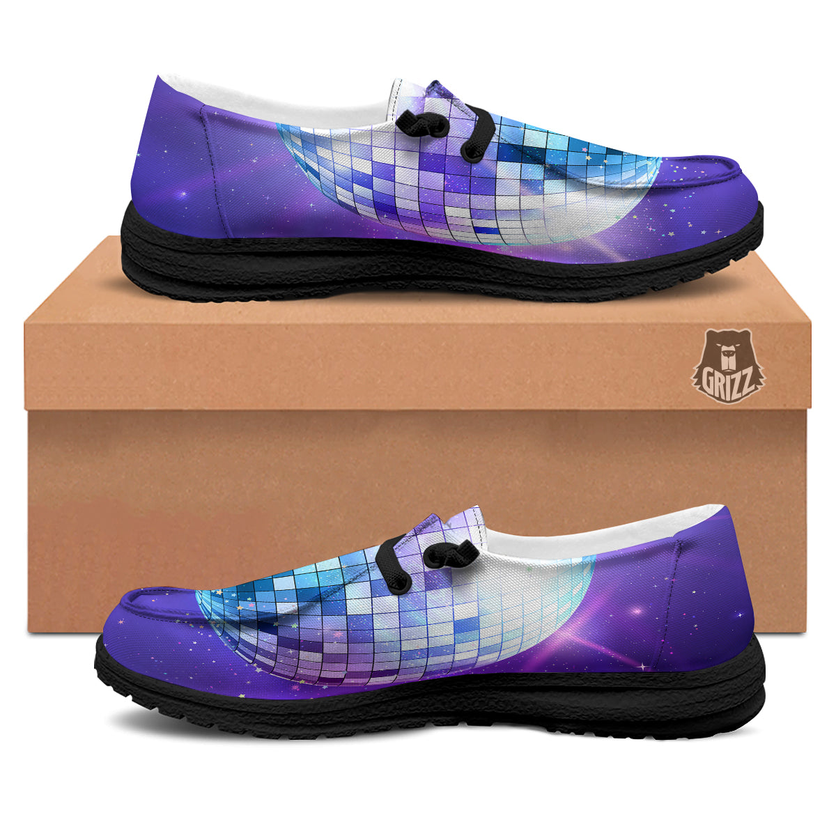 Disco Ball Ultraviolet Print Black Loafers-grizzshop