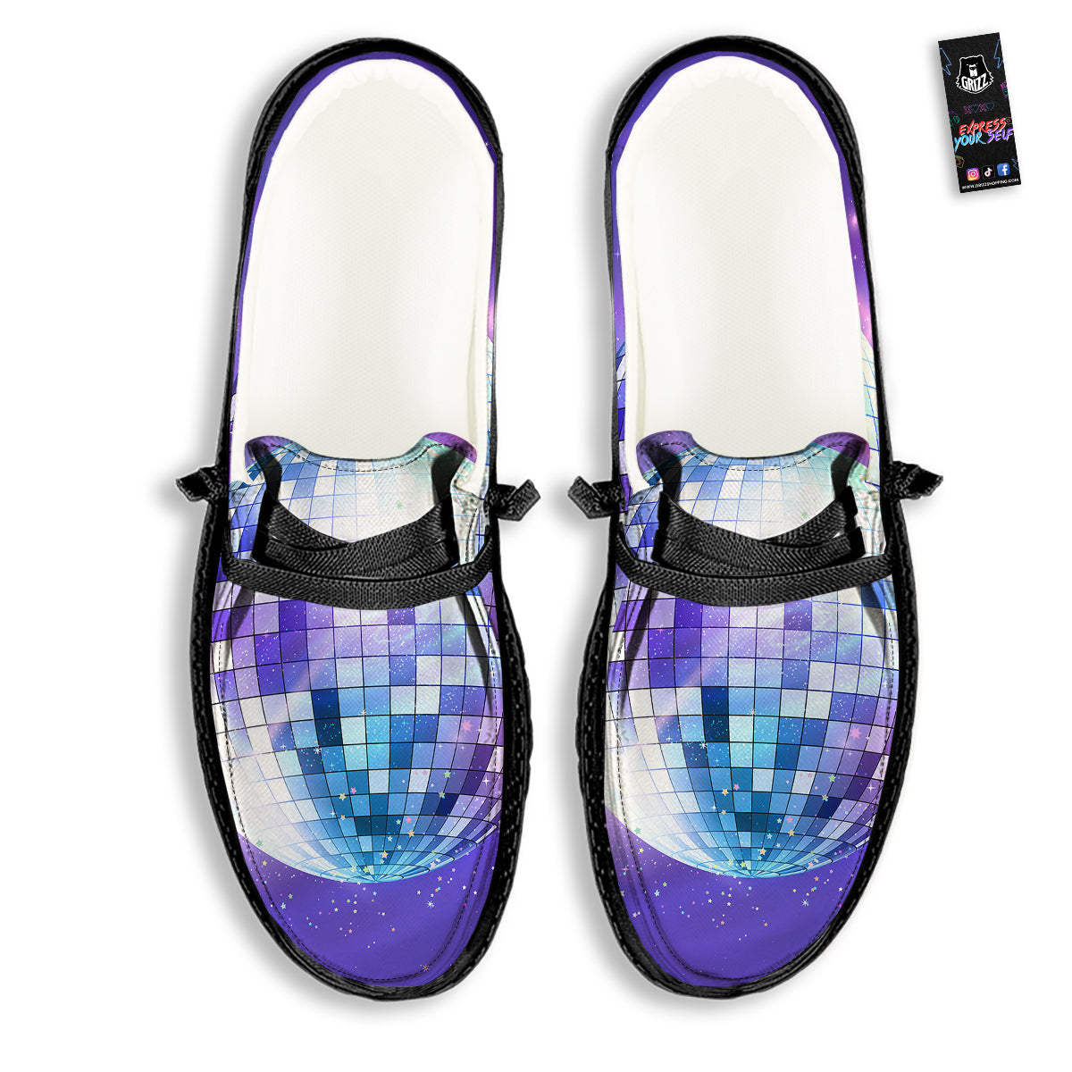 Disco Ball Ultraviolet Print Black Loafers-grizzshop