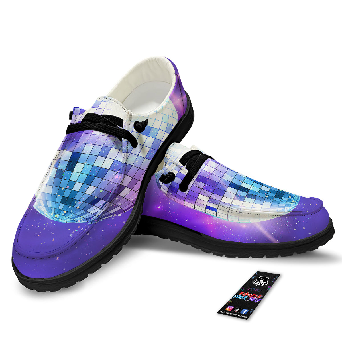 Disco Ball Ultraviolet Print Black Loafers-grizzshop