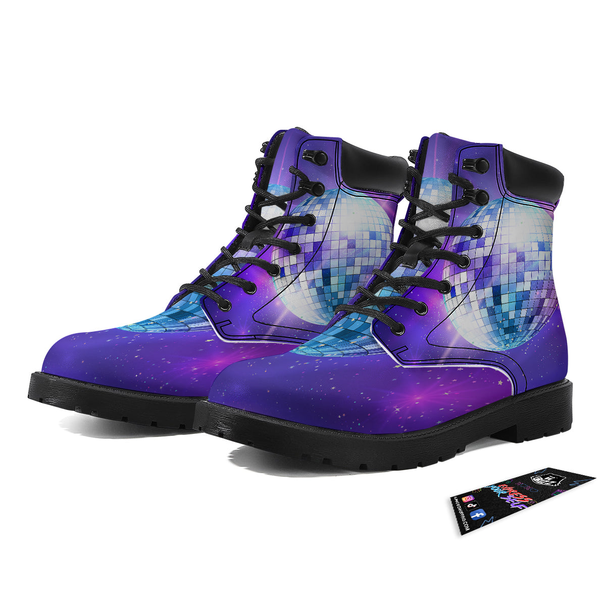 Disco Ball Ultraviolet Print Boots-grizzshop