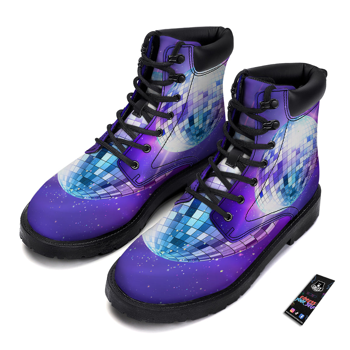 Disco Ball Ultraviolet Print Boots-grizzshop
