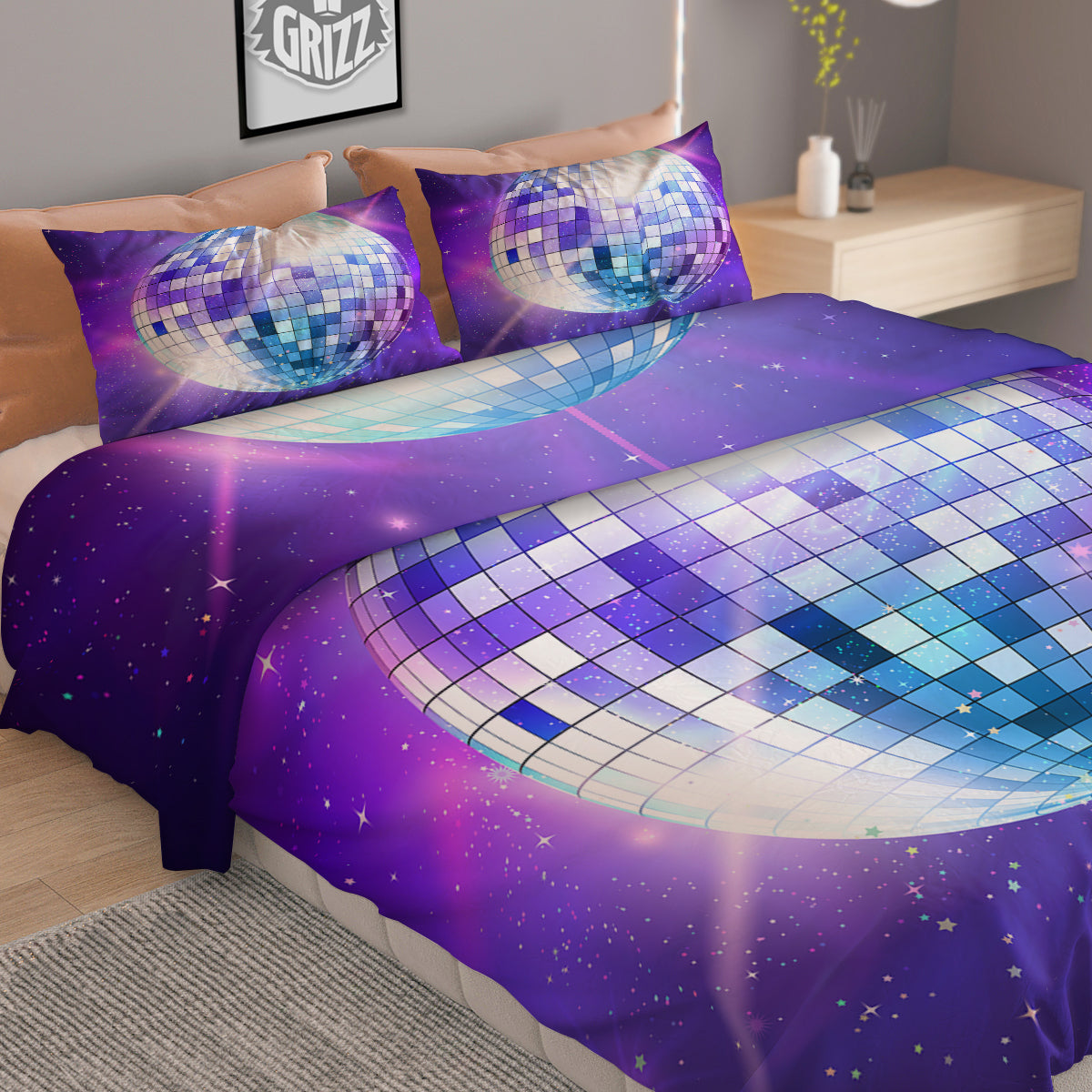 Disco Ball Ultraviolet Print Duvet Cover Bedding Set