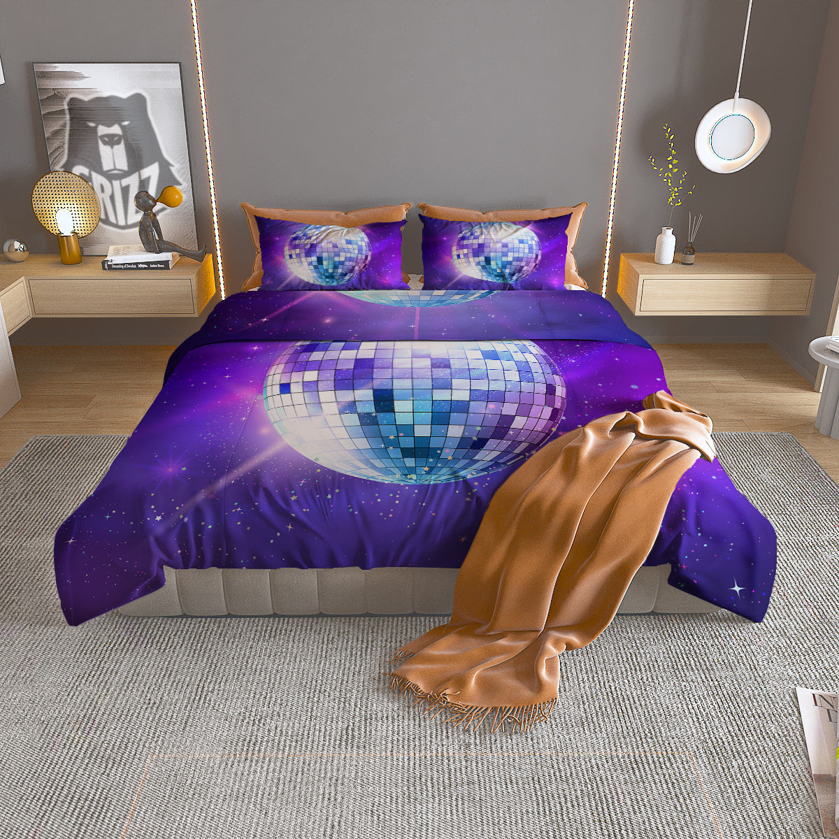 Disco Ball Ultraviolet Print Duvet Cover Bedding Set