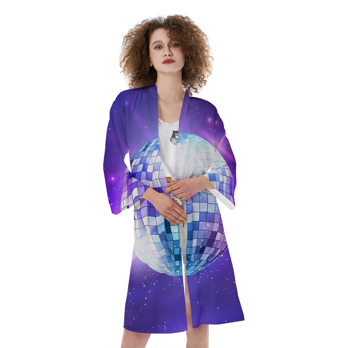 Disco Ball Ultraviolet Print Kimono-grizzshop