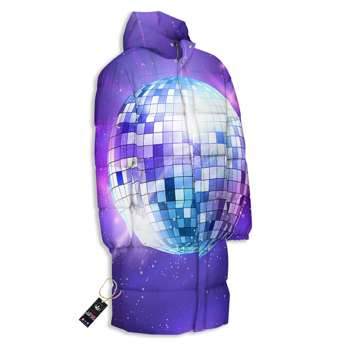 Disco Ball Ultraviolet Print Long Down Jacket-grizzshop
