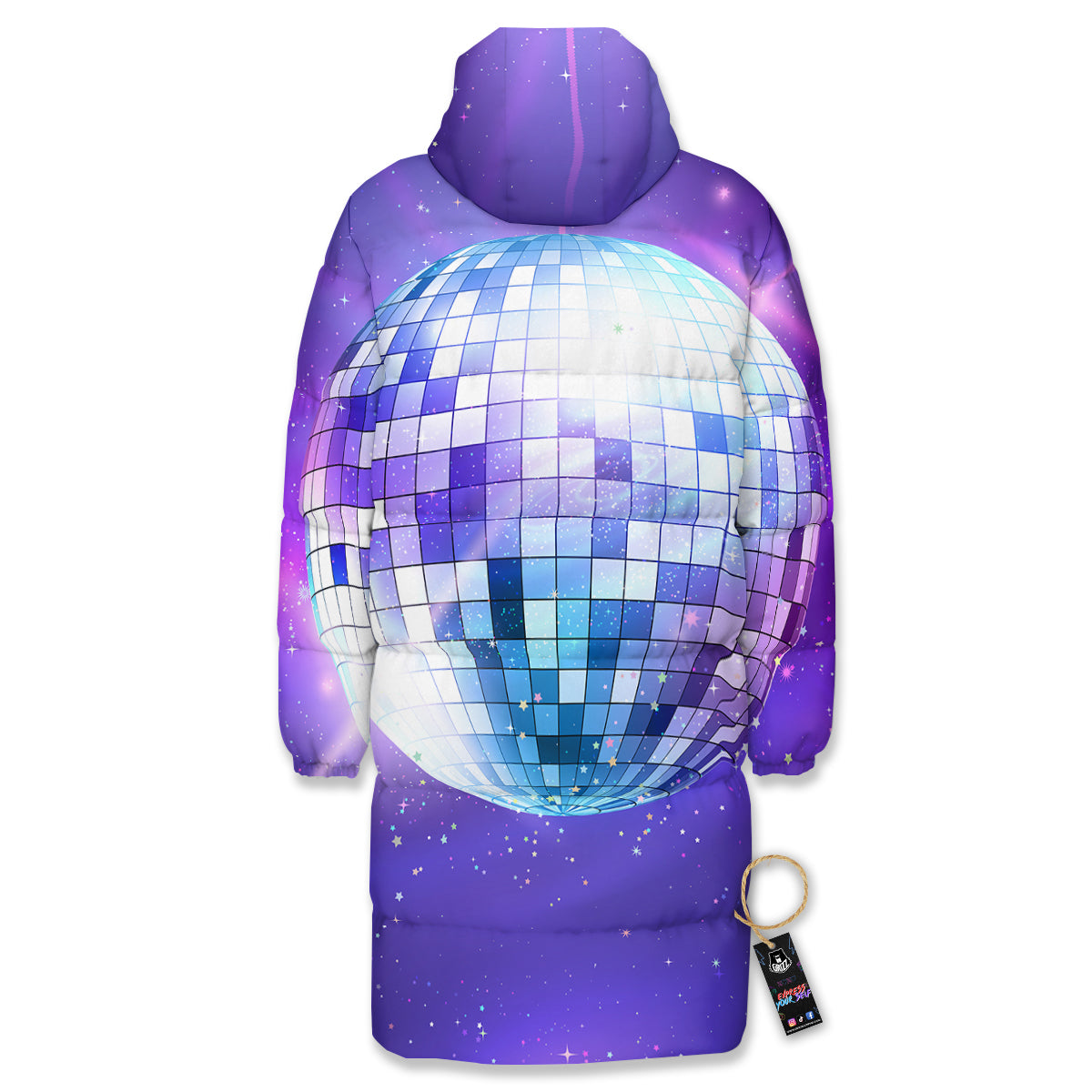 Disco Ball Ultraviolet Print Long Down Jacket-grizzshop