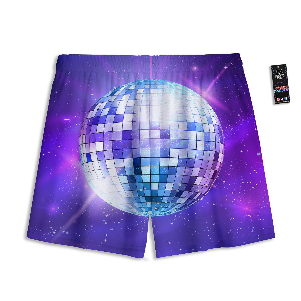 Gras Geometric Mardi Print Pattern Mesh Shorts