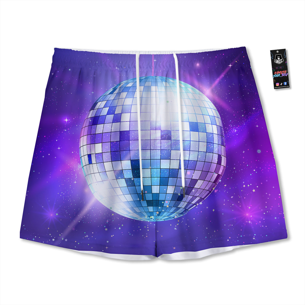 Gras Geometric Mardi Print Pattern Mesh Shorts