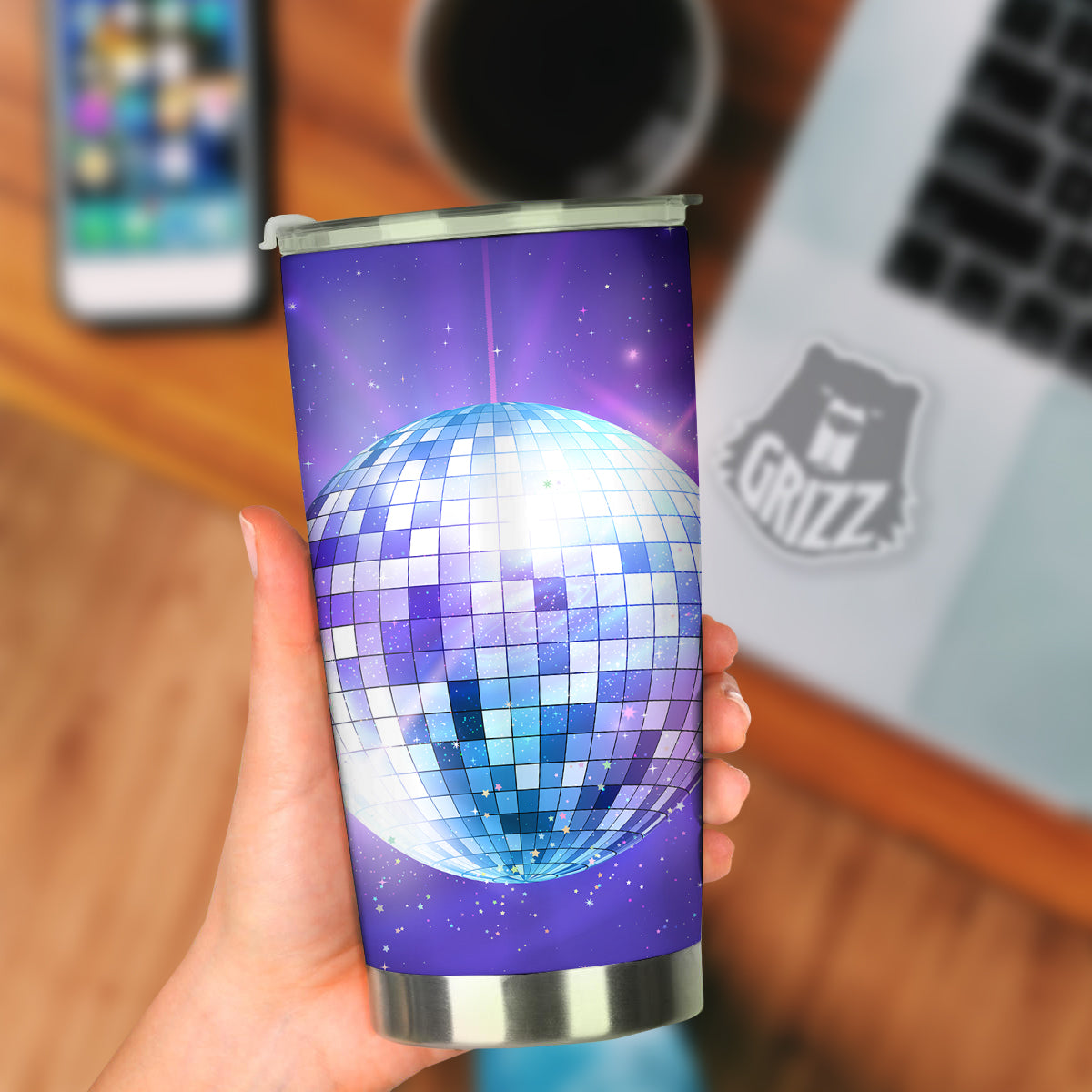Disco Ball Ultraviolet Print Tumbler-grizzshop