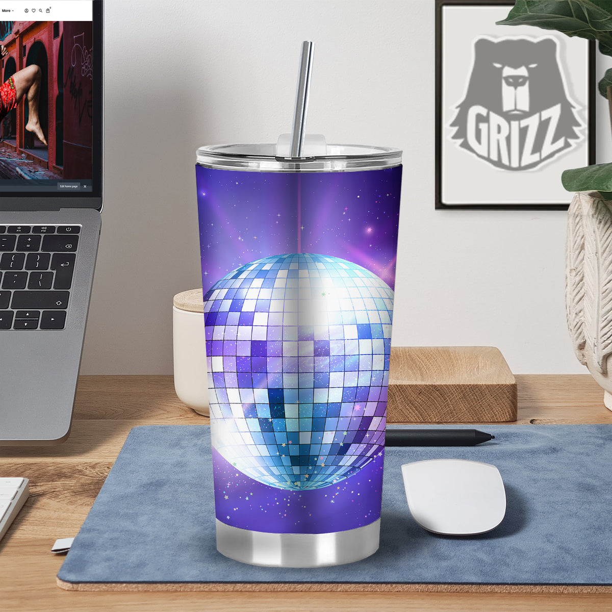 Disco Ball Ultraviolet Print Tumbler-grizzshop