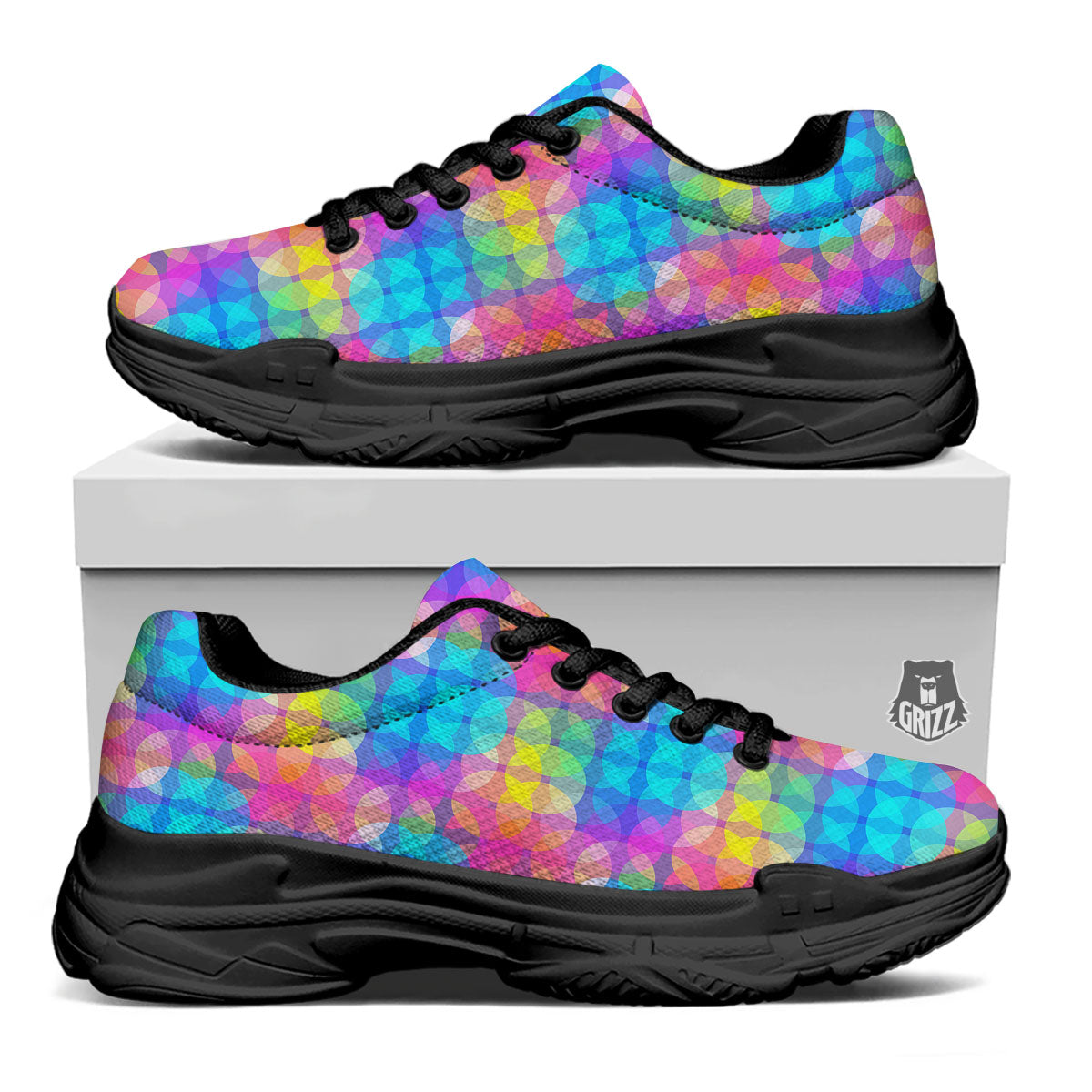 Disco Lights Colorful Print Pattern Black Chunky Shoes-grizzshop