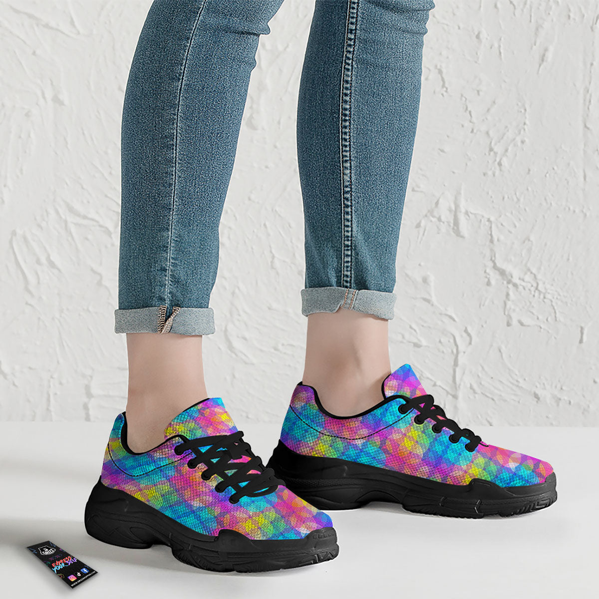 Disco Lights Colorful Print Pattern Black Chunky Shoes-grizzshop