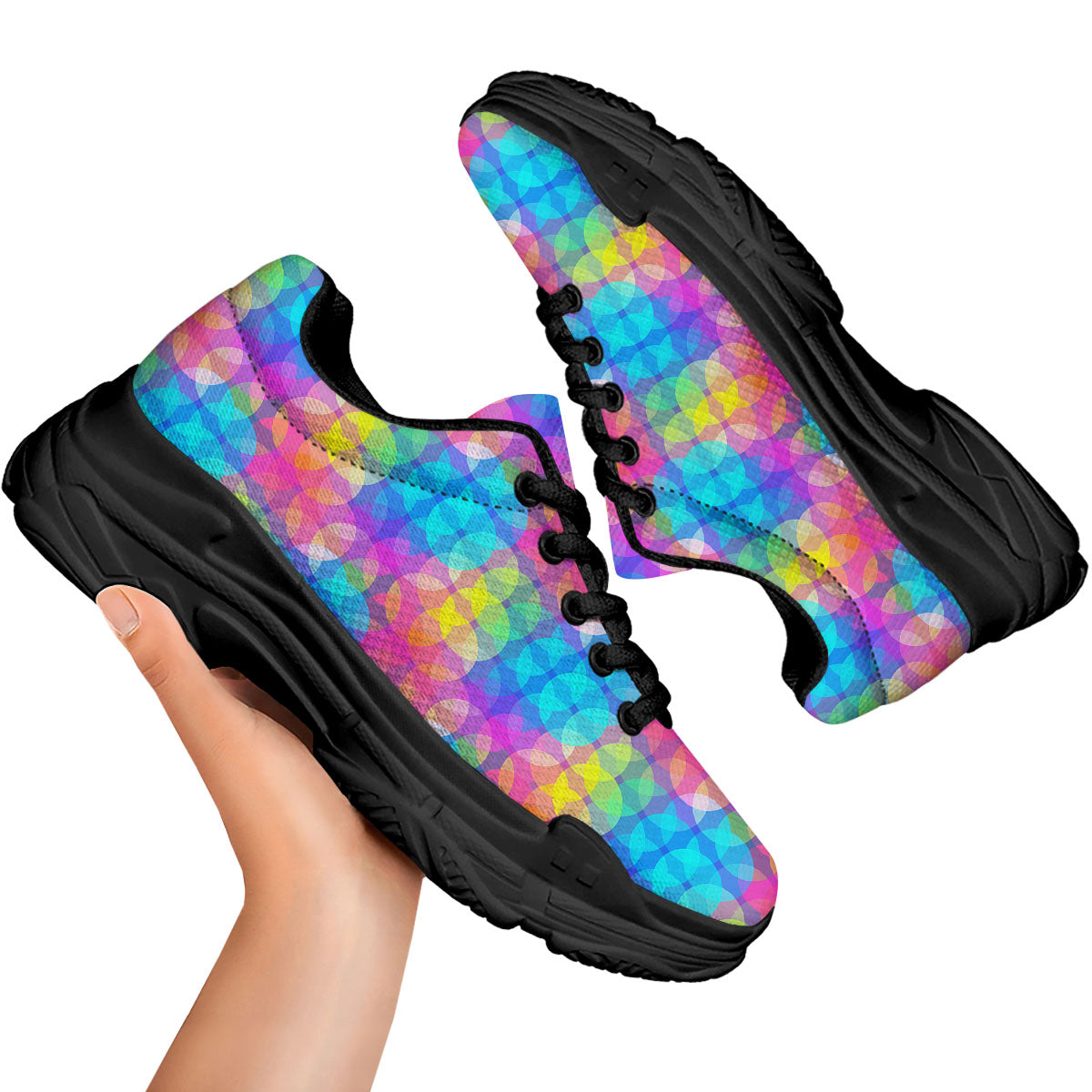 Disco Lights Colorful Print Pattern Black Chunky Shoes-grizzshop