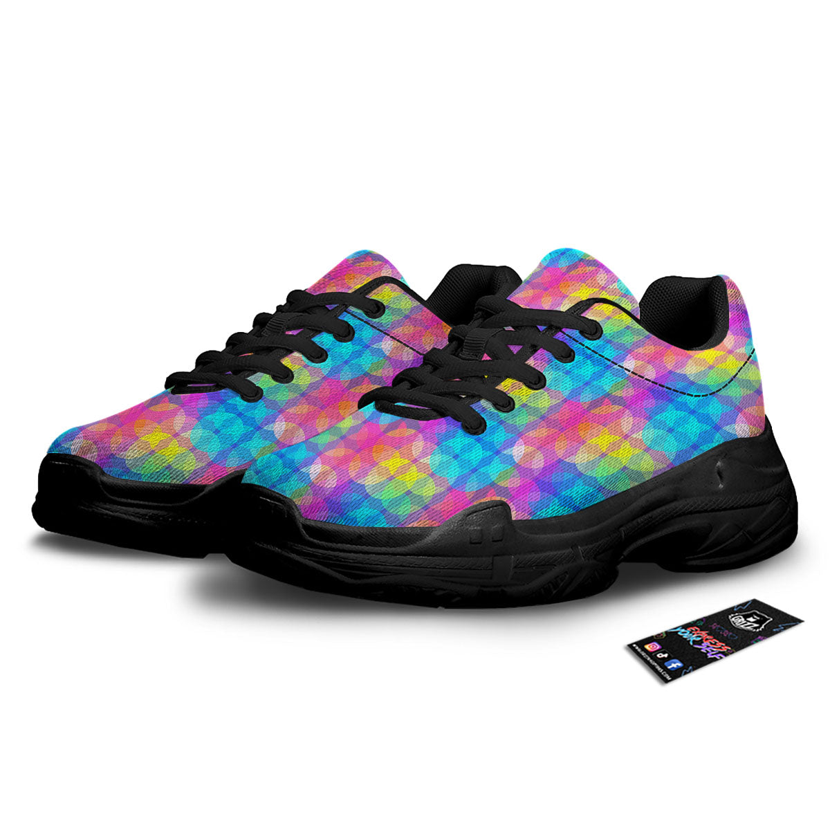 Disco Lights Colorful Print Pattern Black Chunky Shoes-grizzshop