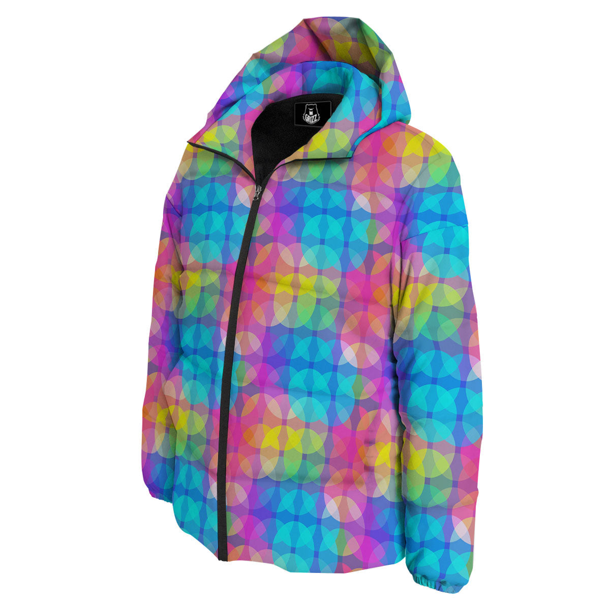 Disco Lights Colorful Print Pattern Down Jacket-grizzshop