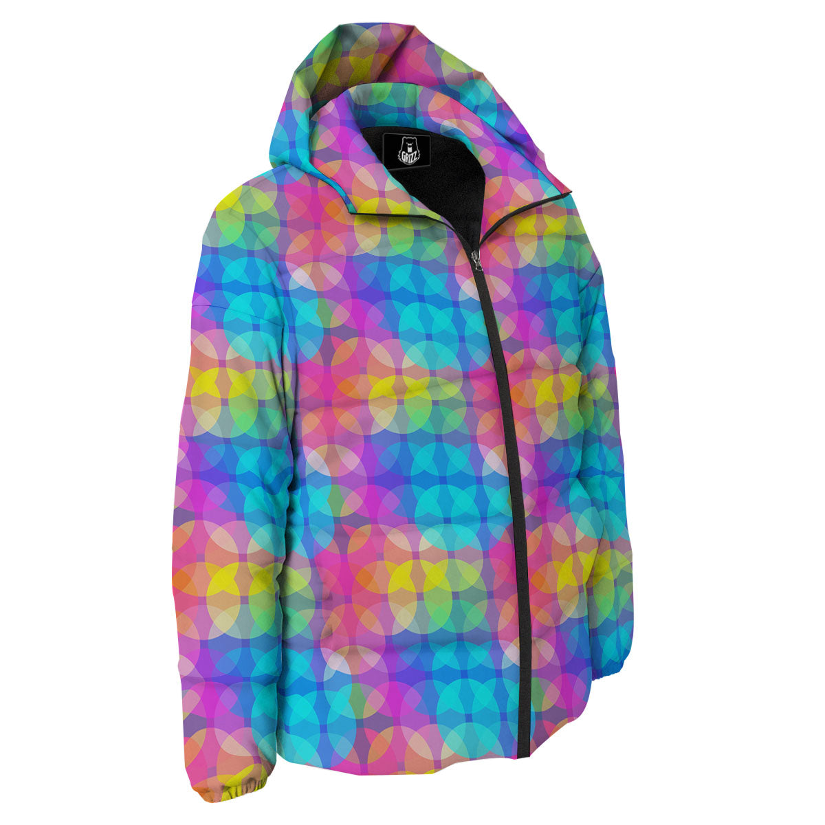 Disco Lights Colorful Print Pattern Down Jacket-grizzshop