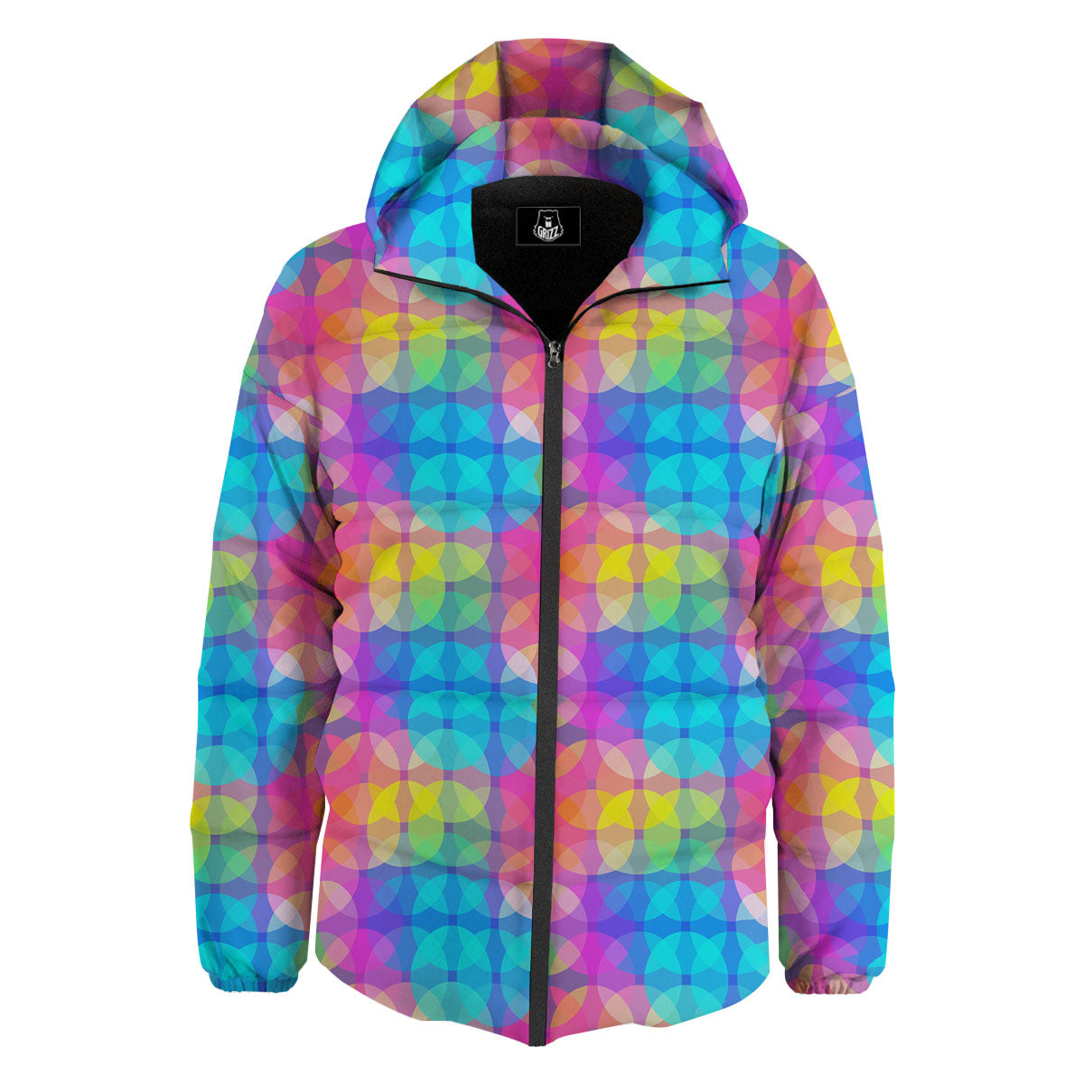 Disco Lights Colorful Print Pattern Down Jacket-grizzshop