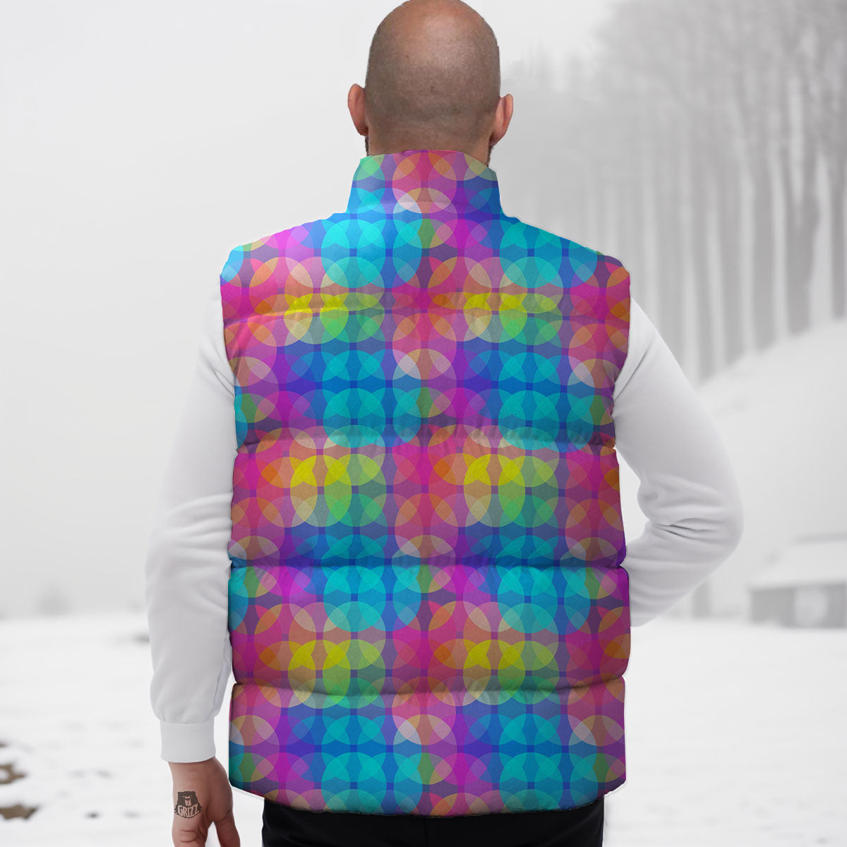 Disco Lights Colorful Print Pattern Down Vest