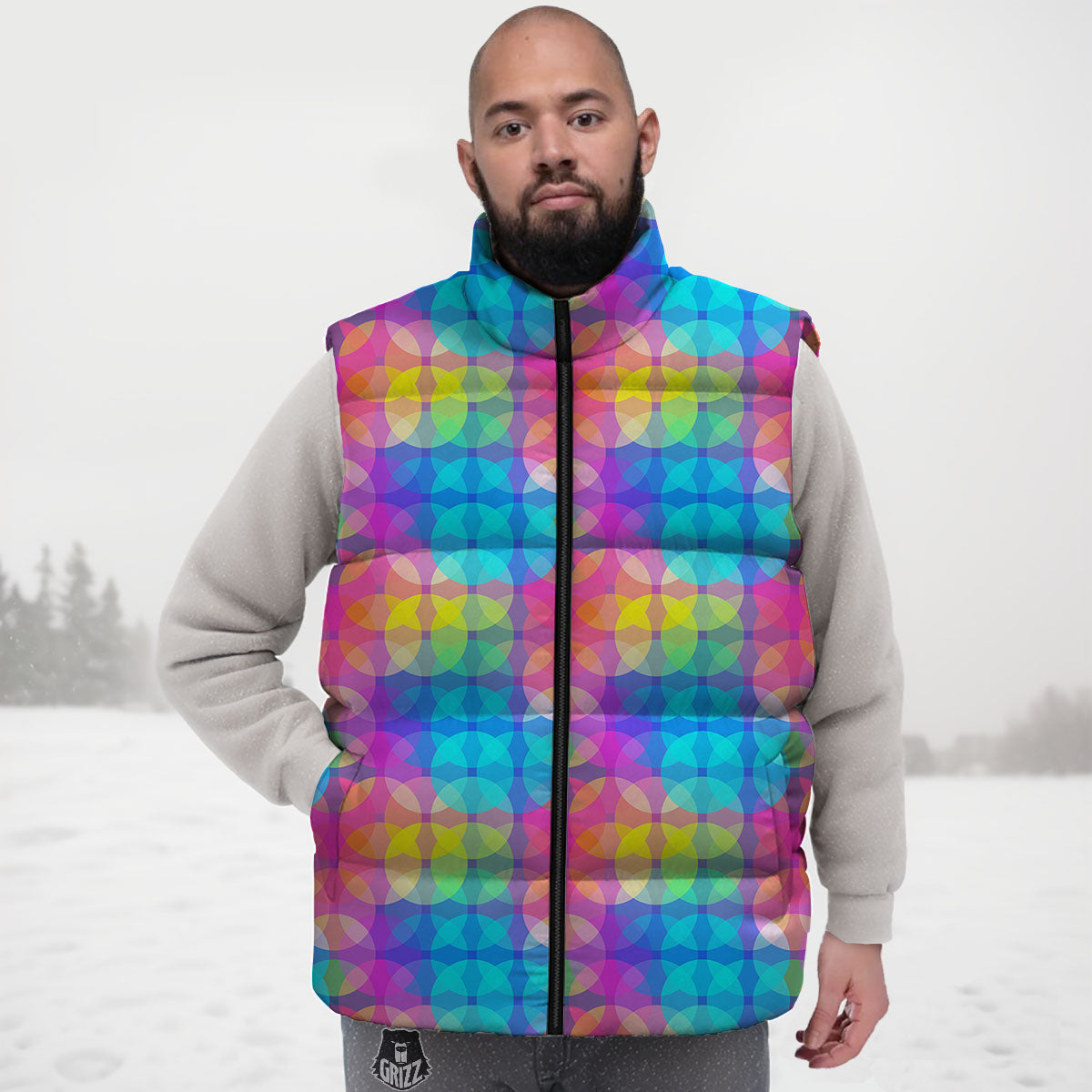 Disco Lights Colorful Print Pattern Down Vest