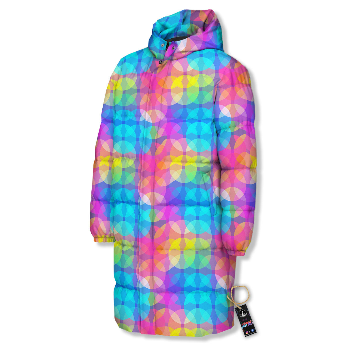 Disco Lights Colorful Print Pattern Long Down Jacket-grizzshop