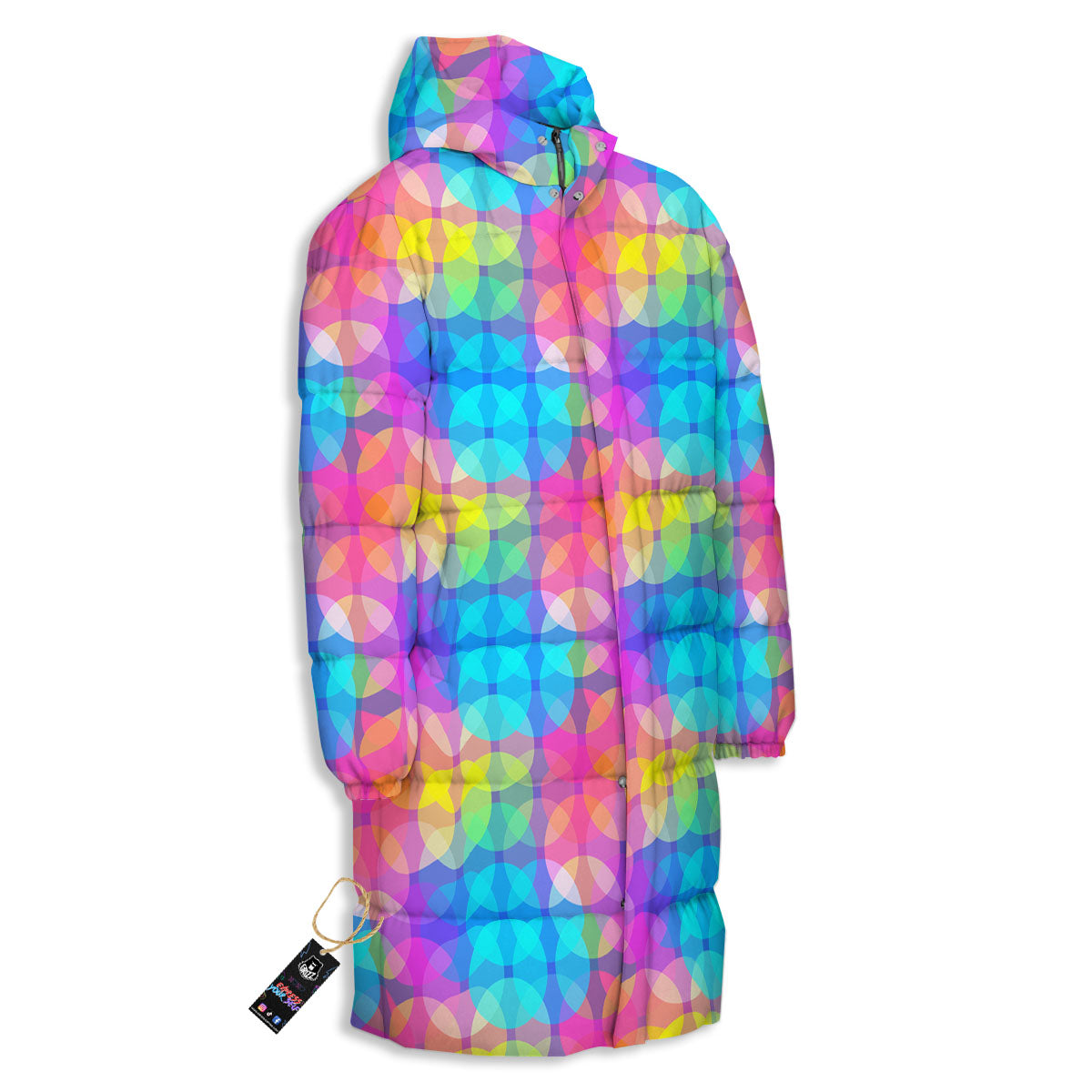 Disco Lights Colorful Print Pattern Long Down Jacket-grizzshop