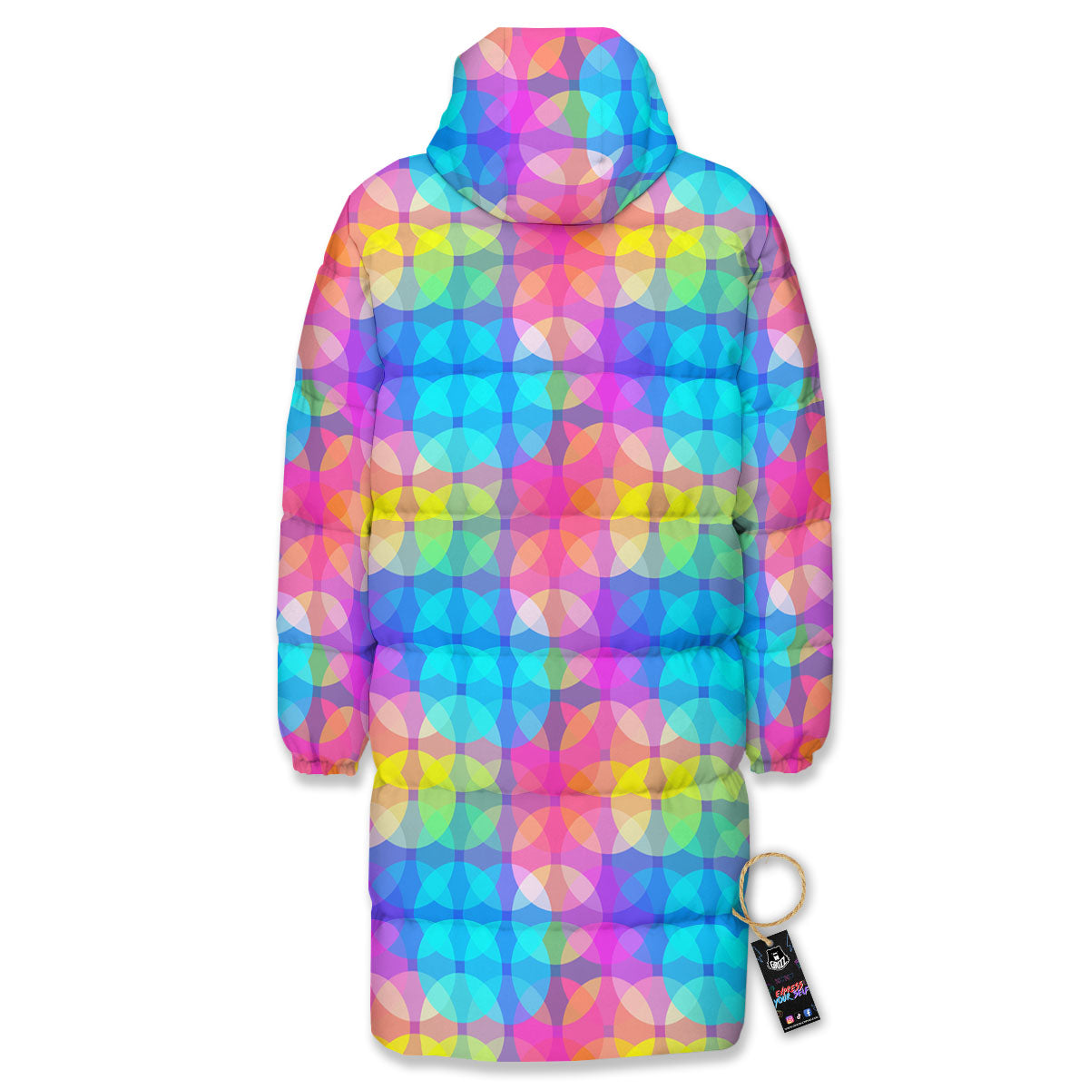 Disco Lights Colorful Print Pattern Long Down Jacket-grizzshop