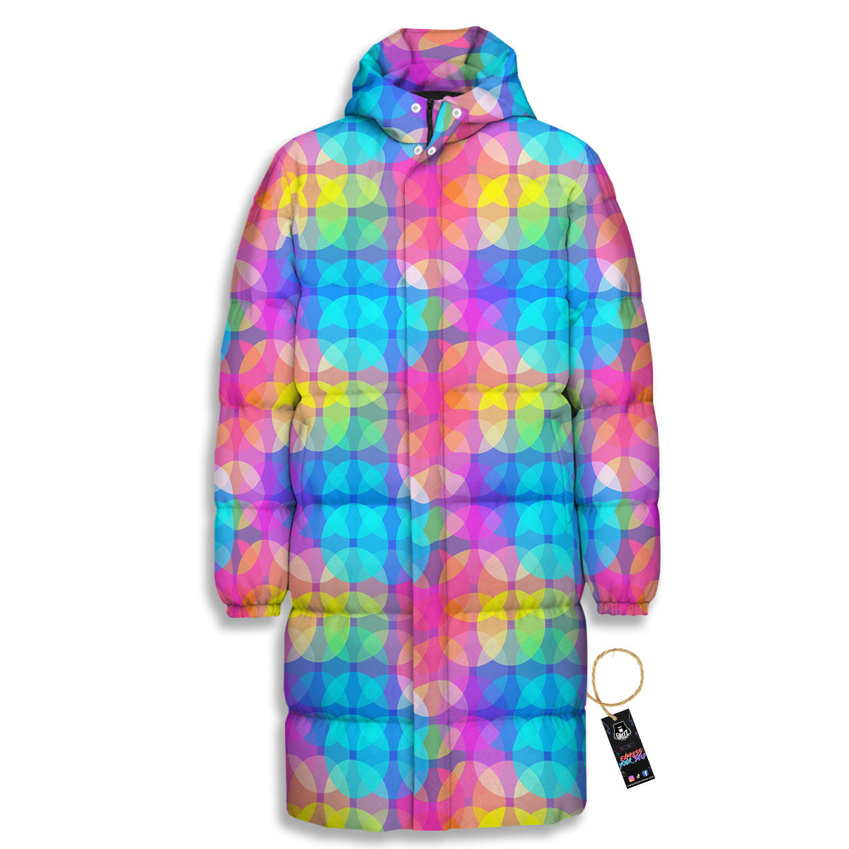 Disco Lights Colorful Print Pattern Long Down Jacket-grizzshop