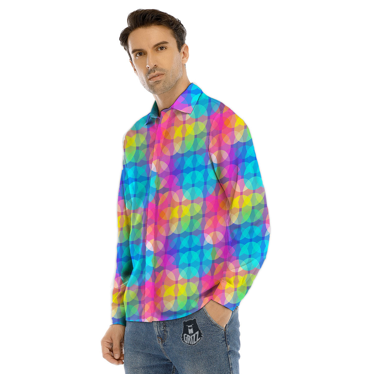 Disco Lights Colorful Print Pattern Men's Dress Shirts-grizzshop