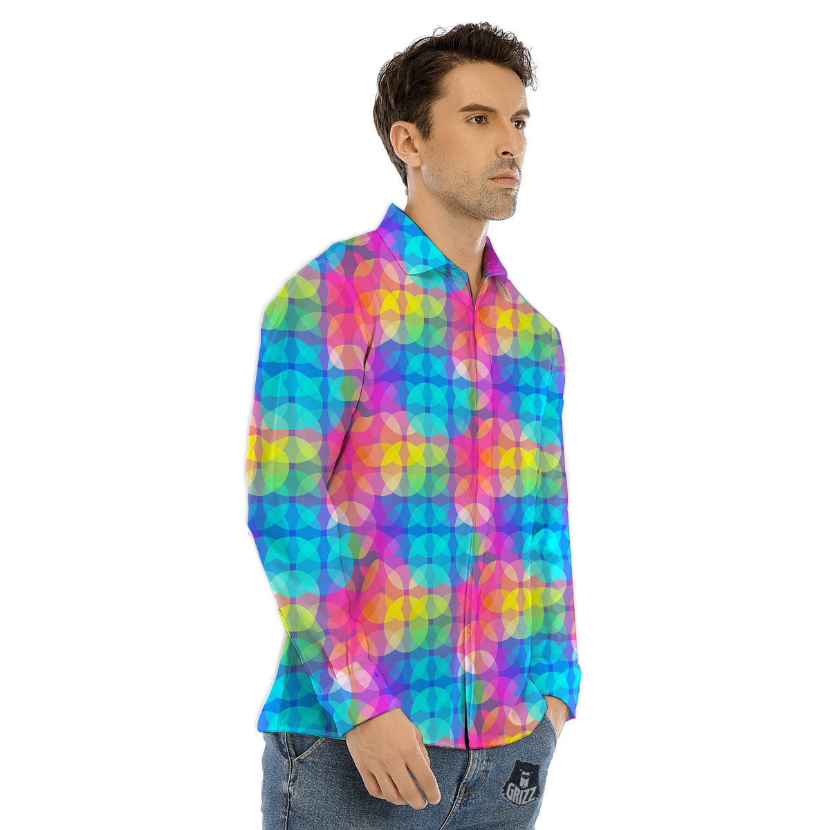 Disco Lights Colorful Print Pattern Men's Dress Shirts-grizzshop