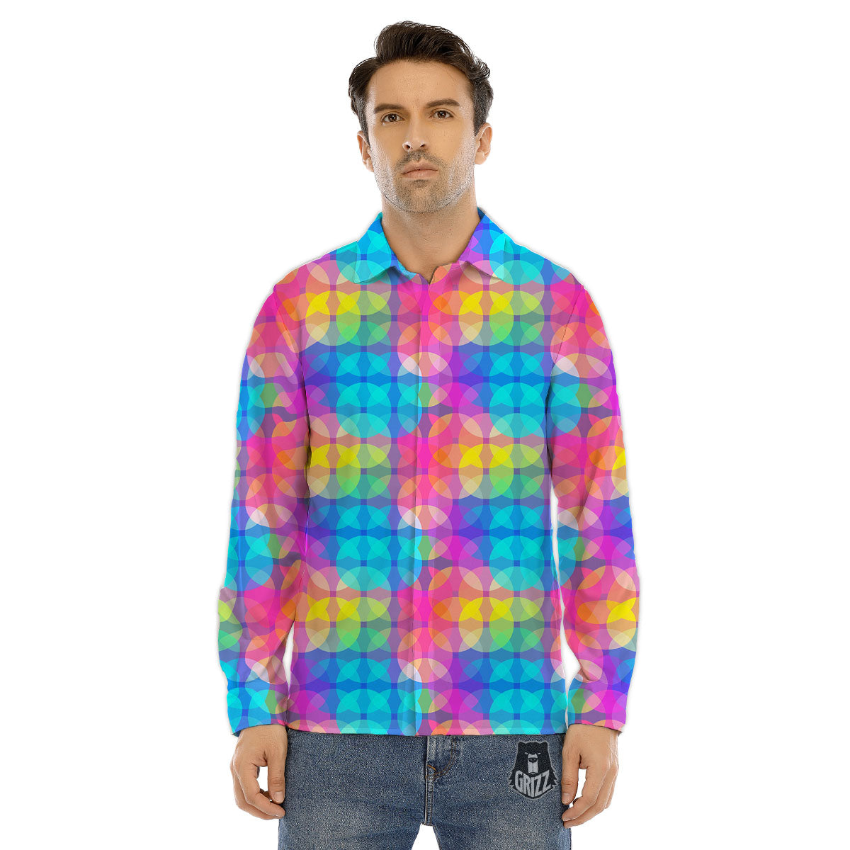 Disco Lights Colorful Print Pattern Men's Dress Shirts-grizzshop
