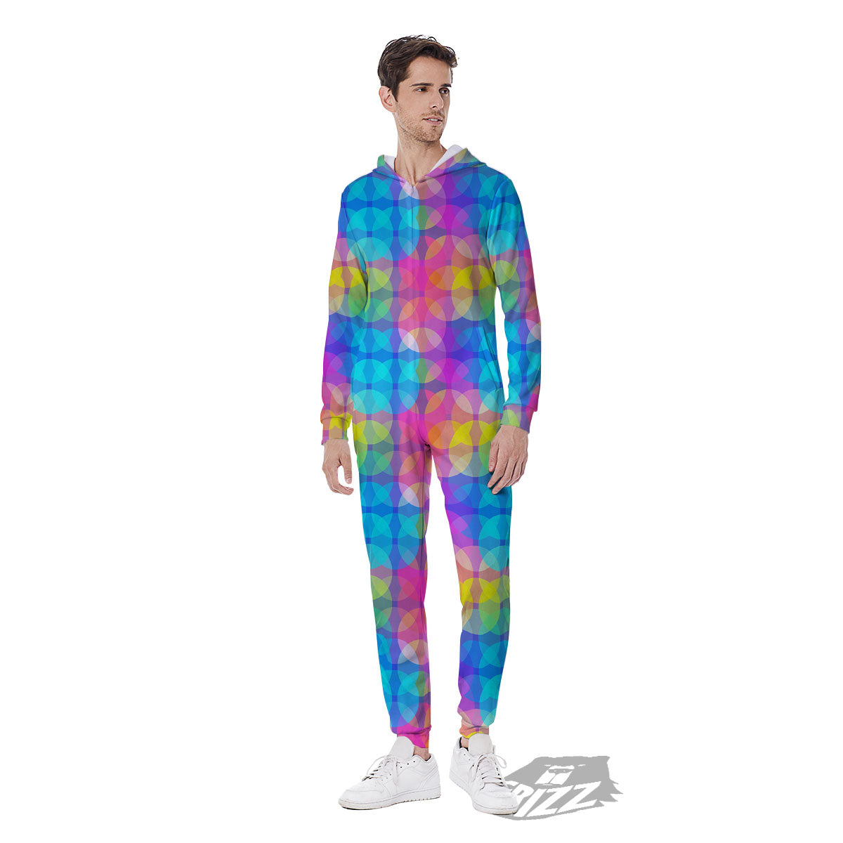 Disco Lights Colorful Print Pattern Men's Jumpsuit-grizzshop