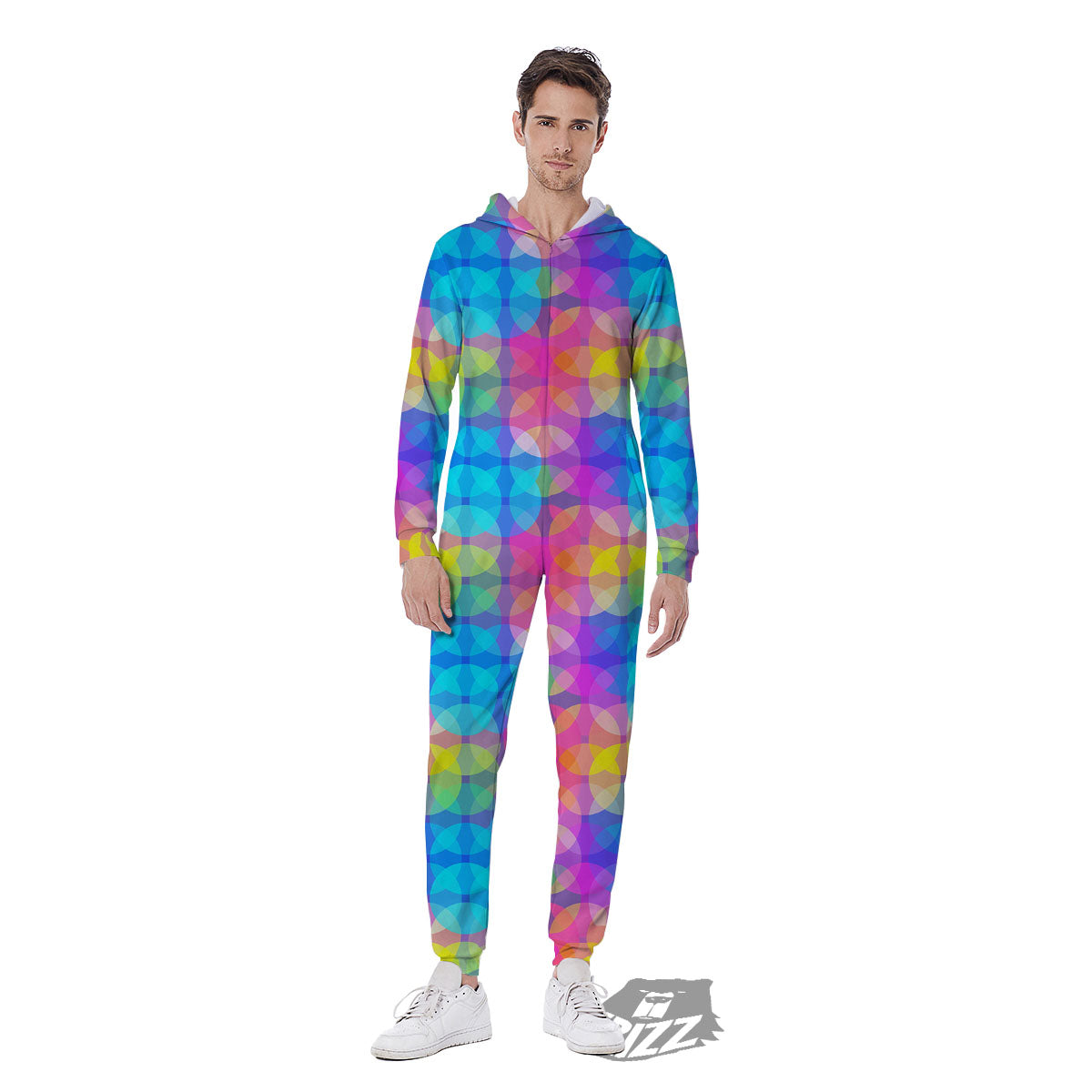 Disco Lights Colorful Print Pattern Men's Jumpsuit-grizzshop