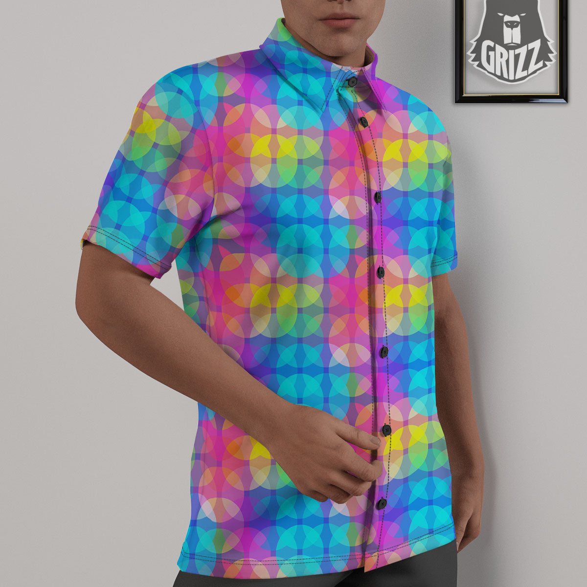Disco Lights Colorful Print Pattern Untucked Shirts-grizzshop