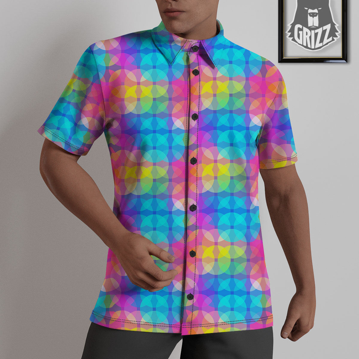 Disco Lights Colorful Print Pattern Untucked Shirts-grizzshop