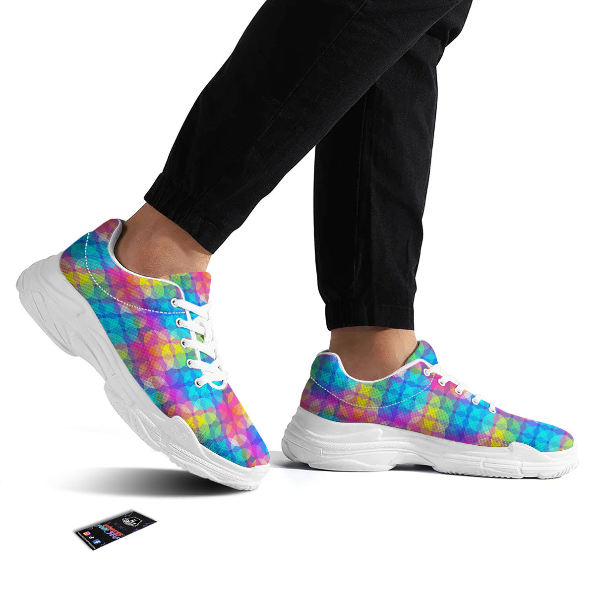 Disco Lights Colorful Print Pattern White Chunky Shoes-grizzshop