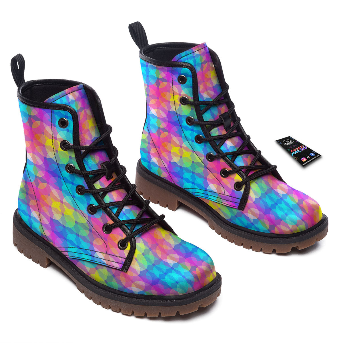 Disco Lights Colorful Print Pattern Work Boots-grizzshop