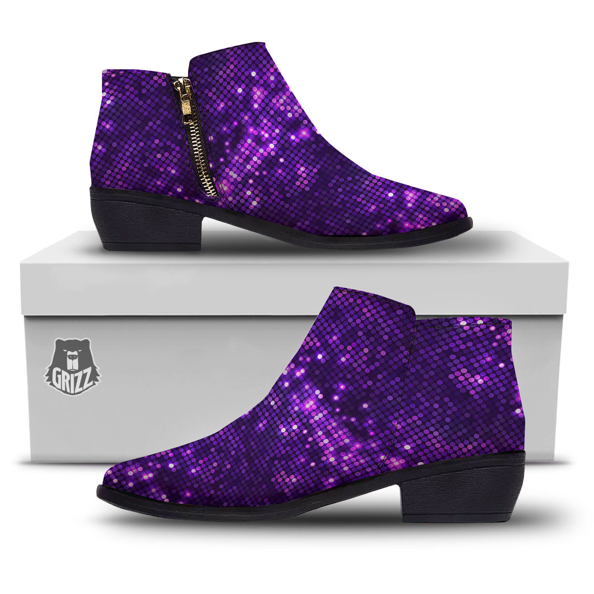 Disco Lights Purple Print Pattern Ankle Boots-grizzshop