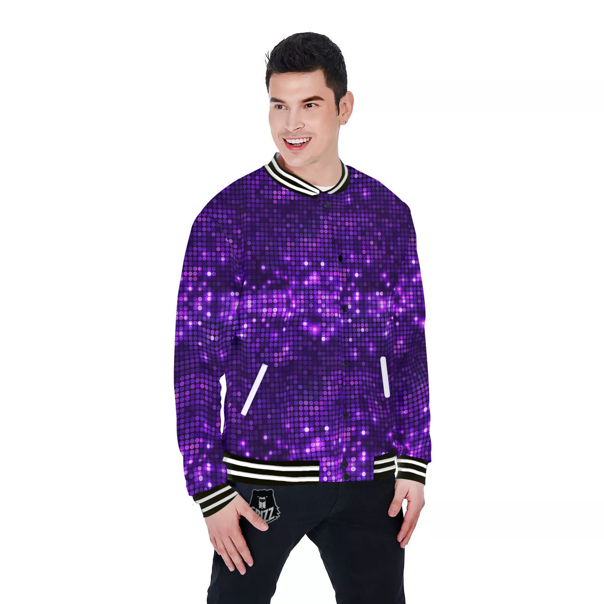 Disco Lights Purple Print Pattern Baseball Jacket-grizzshop