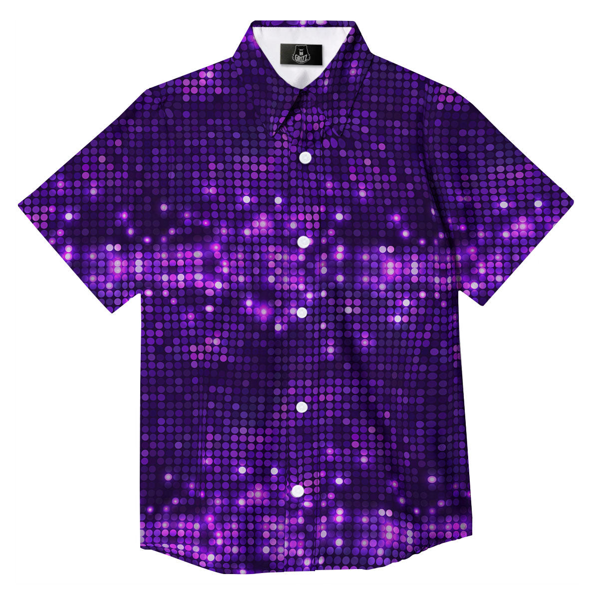Disco Lights Purple Print Pattern Button Up Shirt-grizzshop