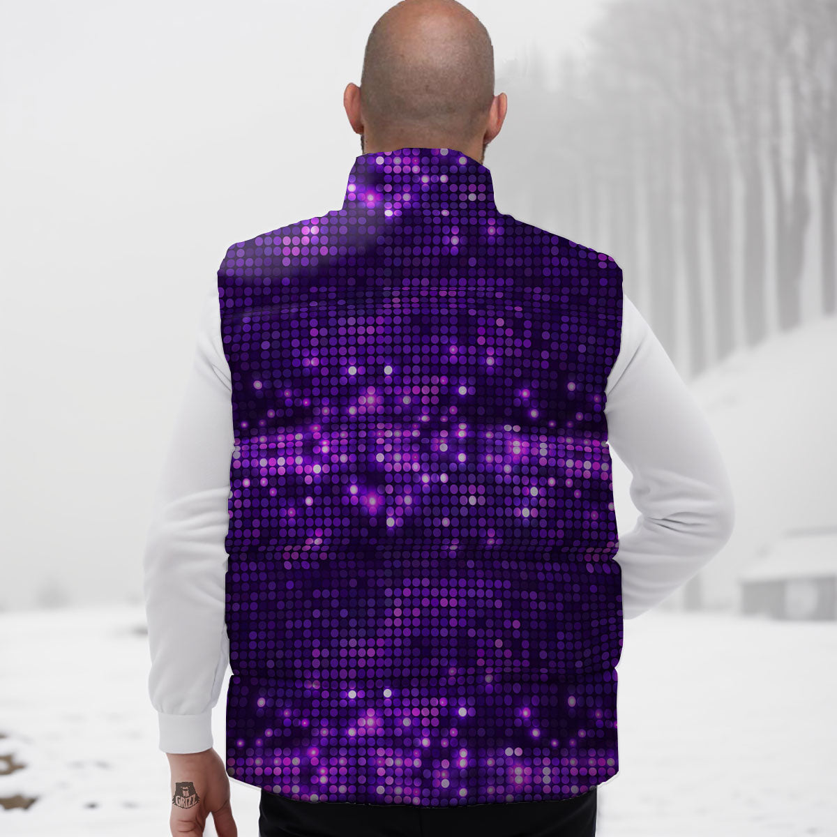 Disco Lights Purple Print Pattern Down Vest