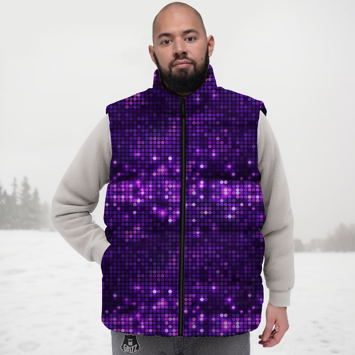 Disco Lights Purple Print Pattern Down Vest