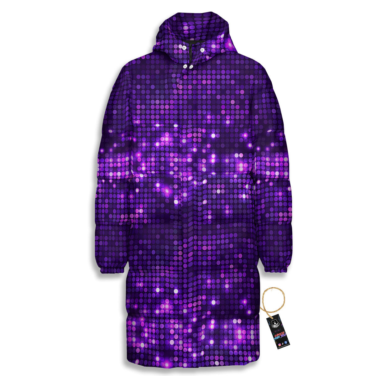 Disco Lights Purple Print Pattern Long Down Jacket-grizzshop