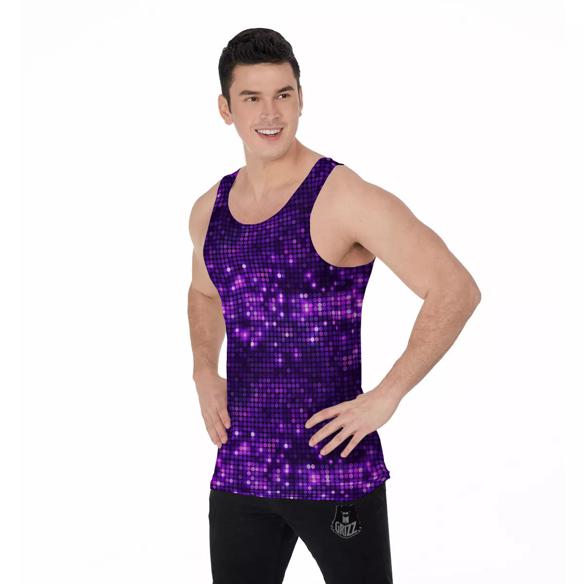 Disco Lights Purple Print Pattern Men's Tank Top-grizzshop