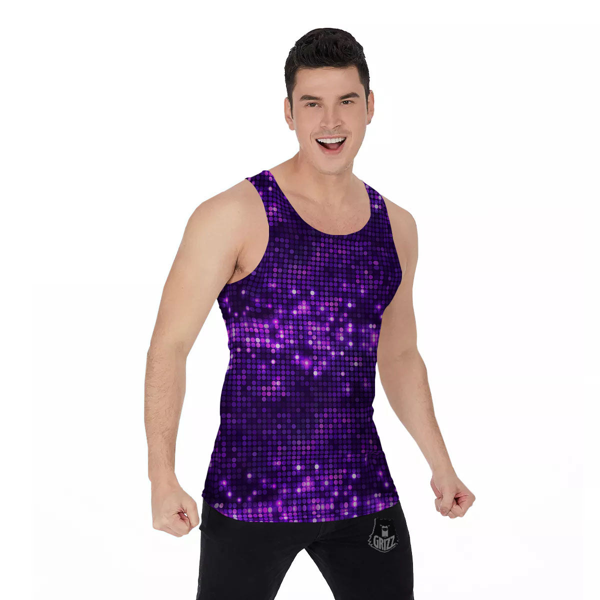 Disco Lights Purple Print Pattern Men's Tank Top-grizzshop