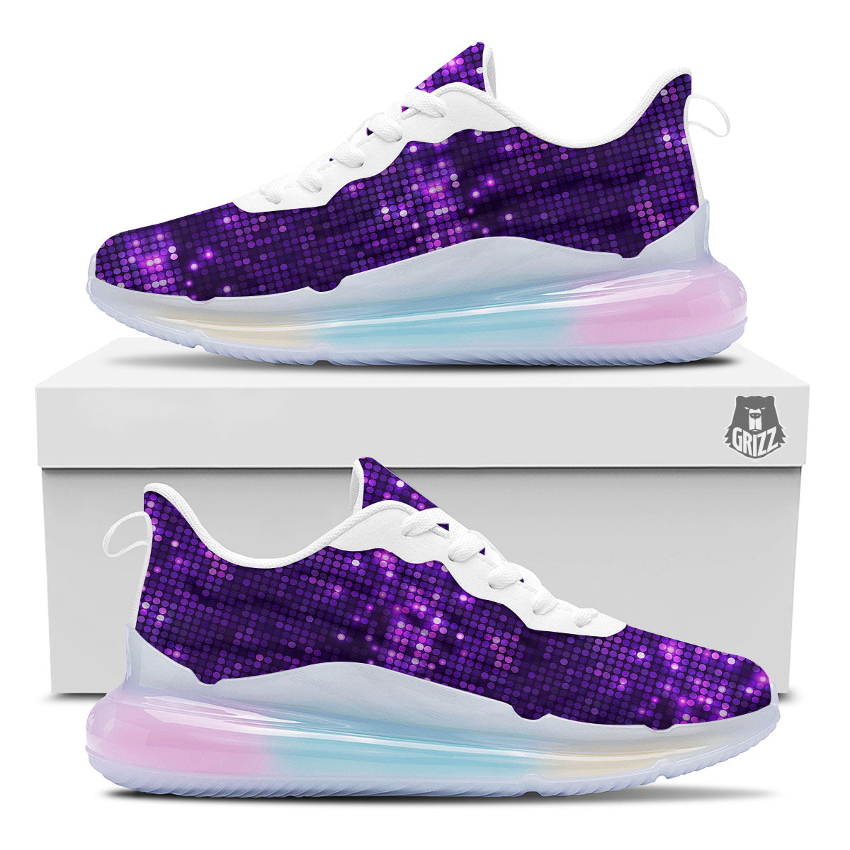 Disco Lights Purple Print Pattern Running Sneakers-grizzshop
