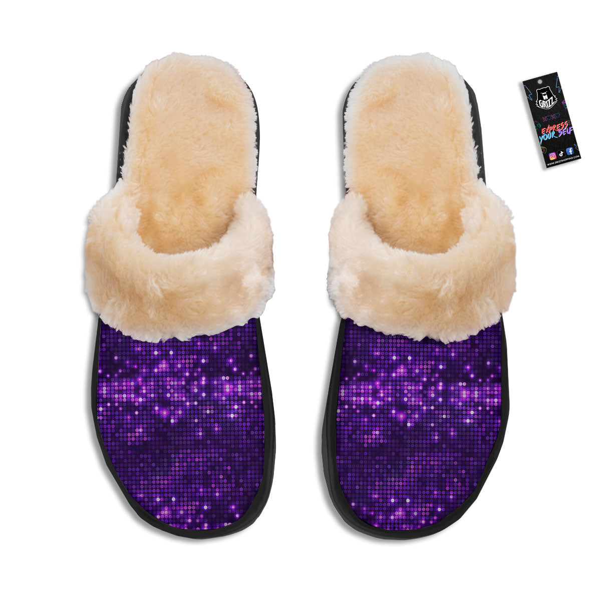 Disco Lights Purple Print Pattern Slippers-grizzshop