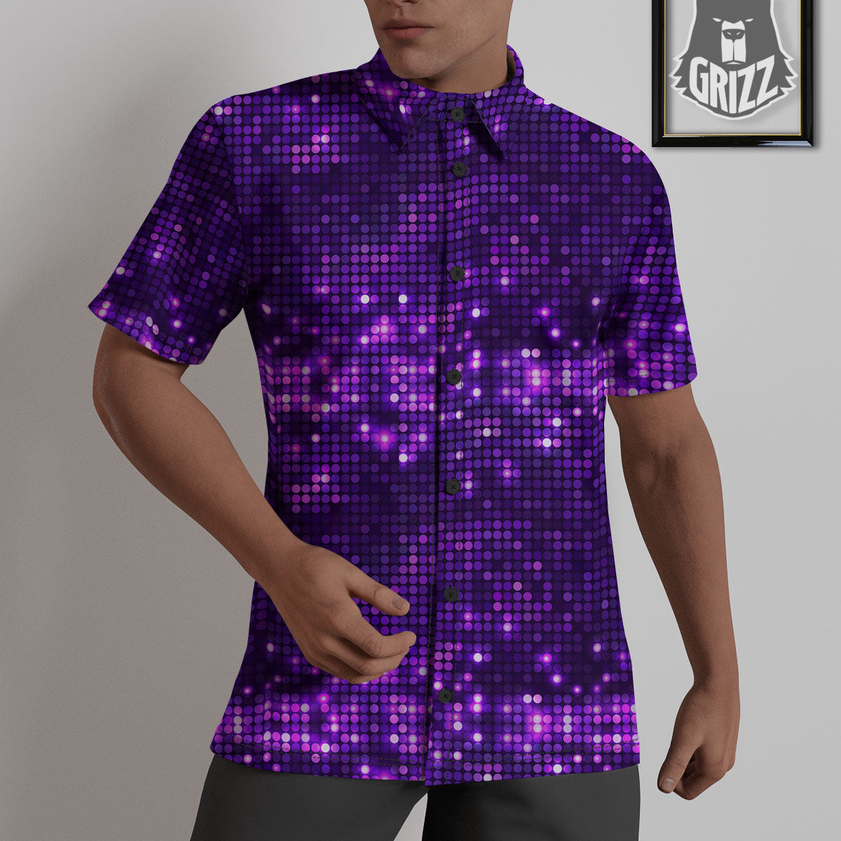 Disco Lights Purple Print Pattern Untucked Shirts-grizzshop