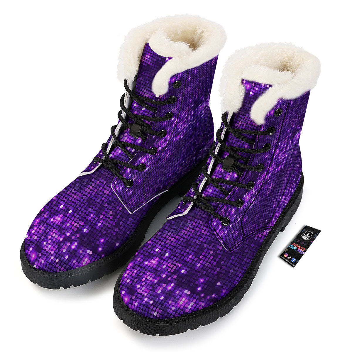 Disco Lights Purple Print Pattern Winter Boots-grizzshop