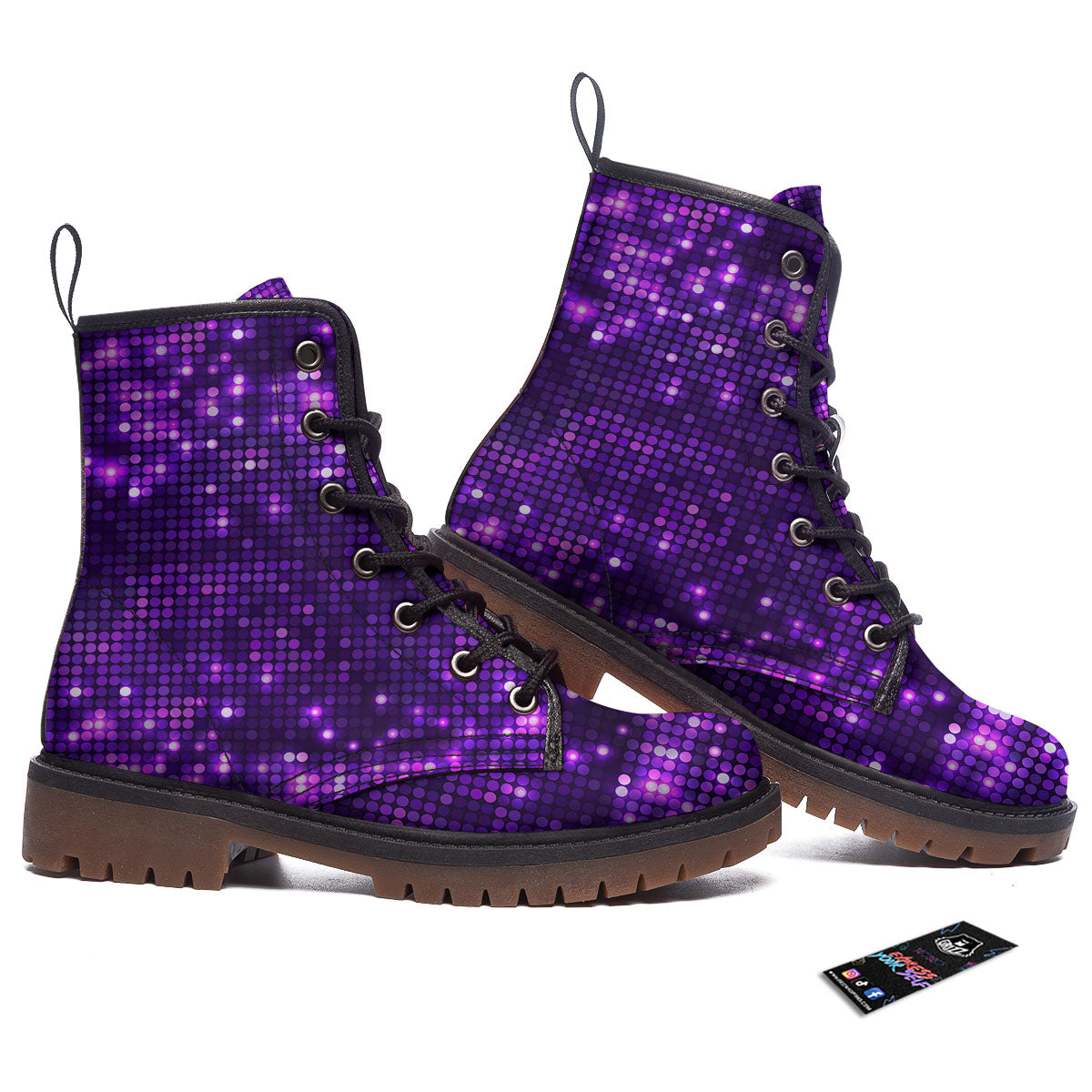 Disco Lights Purple Print Pattern Work Boots-grizzshop